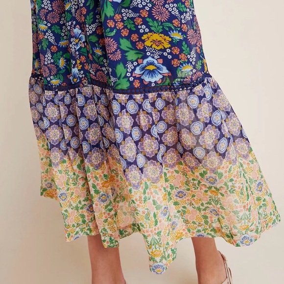 Anthropologie Maeve Ondine Maxi Dress in a blue and yellow floral print. Size S - Picture 4 of 8